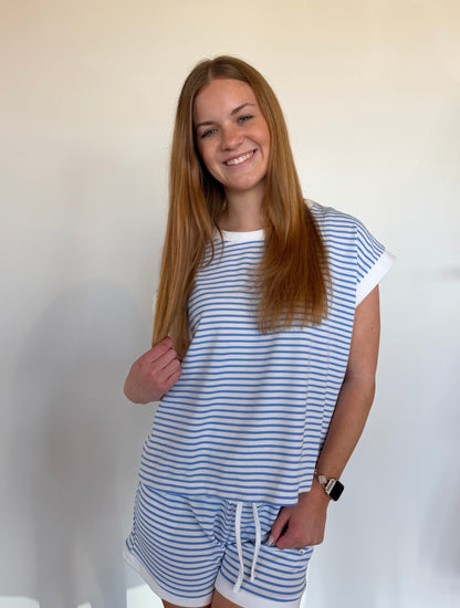 Waffle Striped Shorts Matching Set