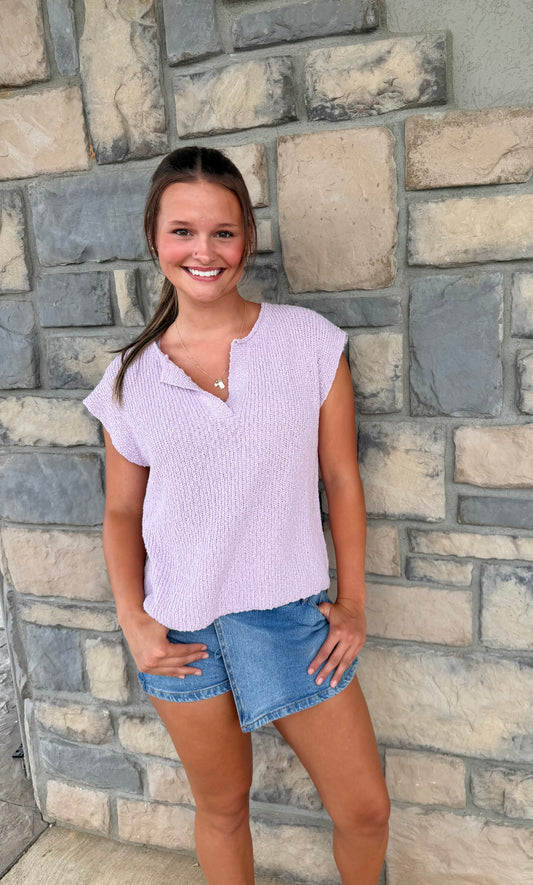 Knit V Neck- Lilac