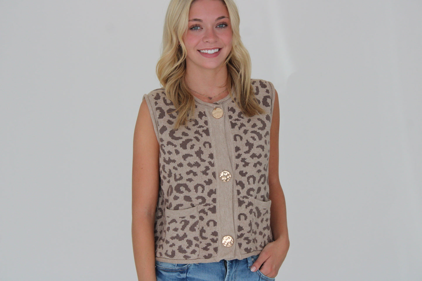 Chunky Sweater Leopard Vest