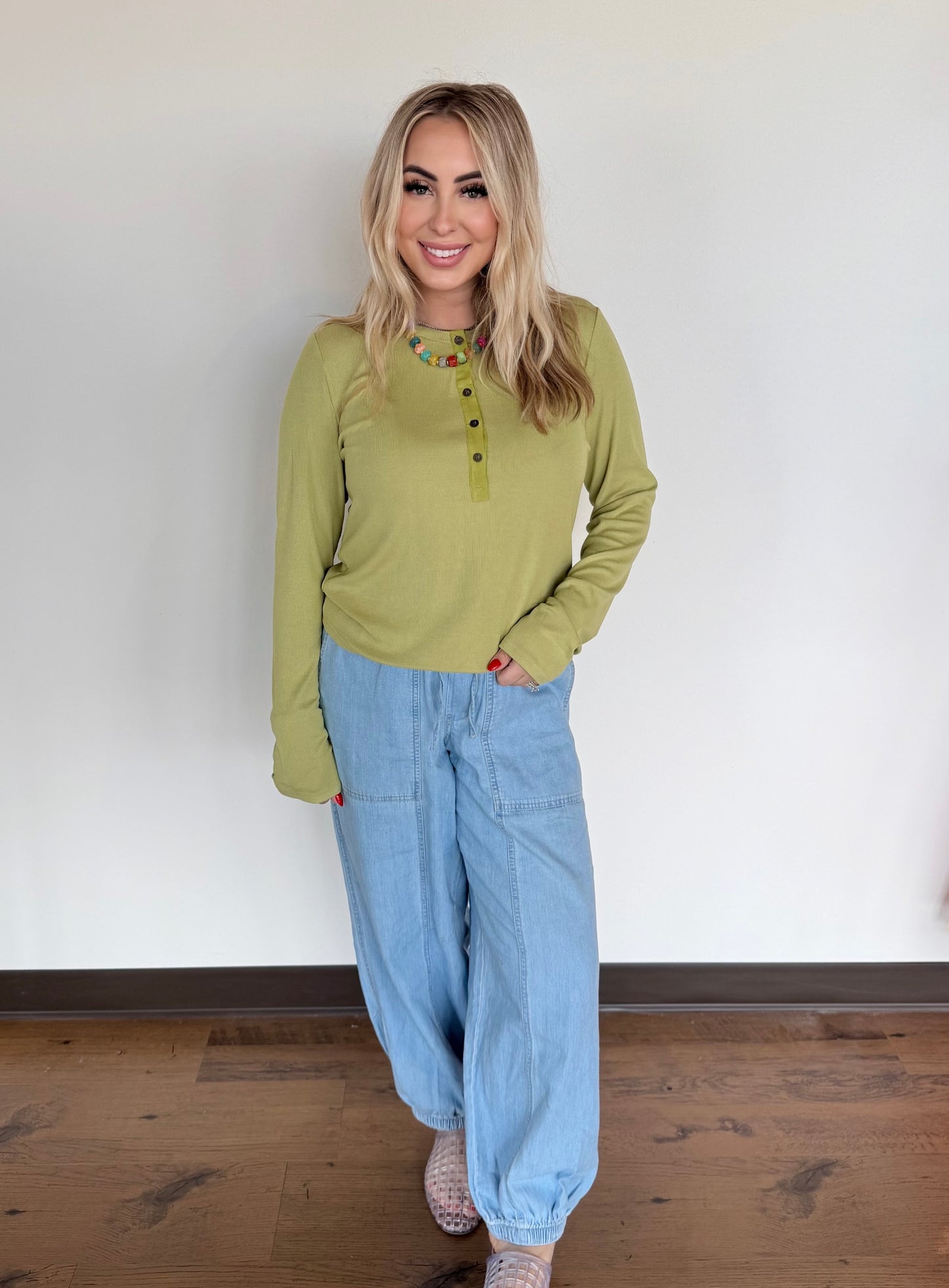 Forever Girl Quarter Button Up- Olive