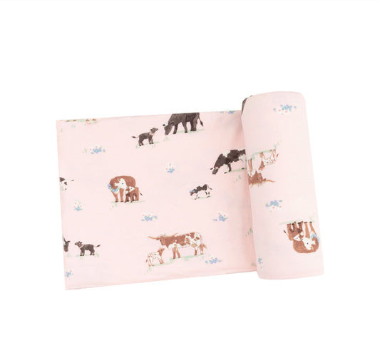 Swaddle Blanket- Pink Cow Family