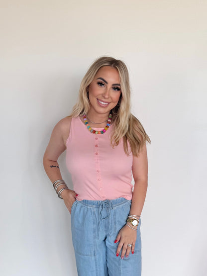 Sweet Button Tank- Pink
