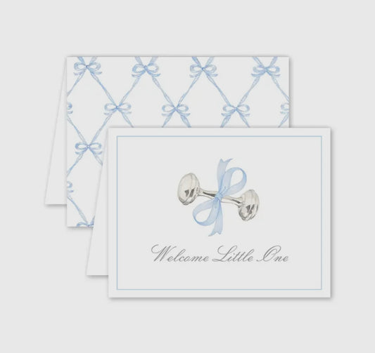 Welcome Little One Card- Blue Rattle