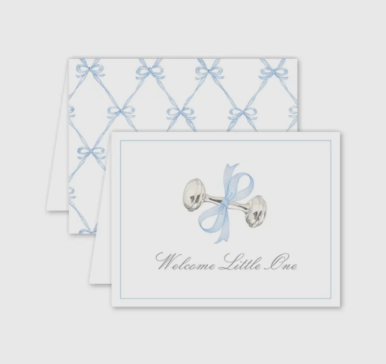 Welcome Little One Card- Blue Rattle