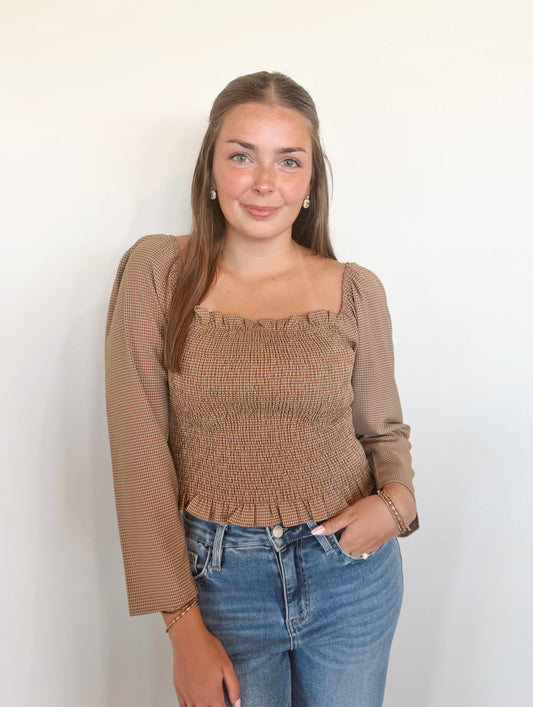 Espresso Season Smocked Peplum Blouse