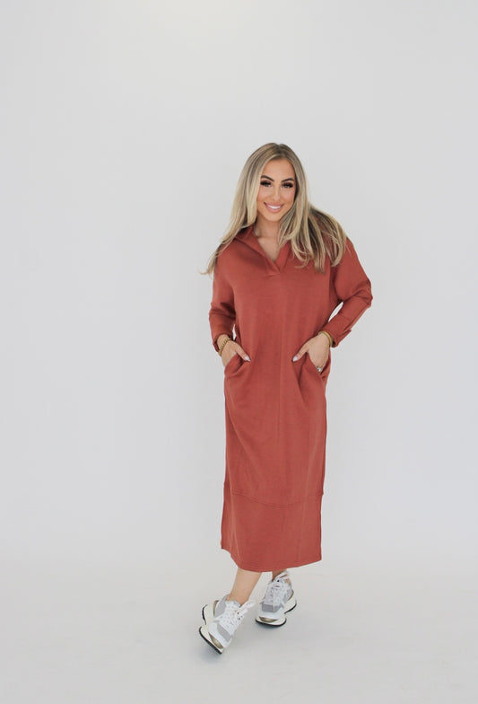Elevated Scuba Dress - Burnt Sienna