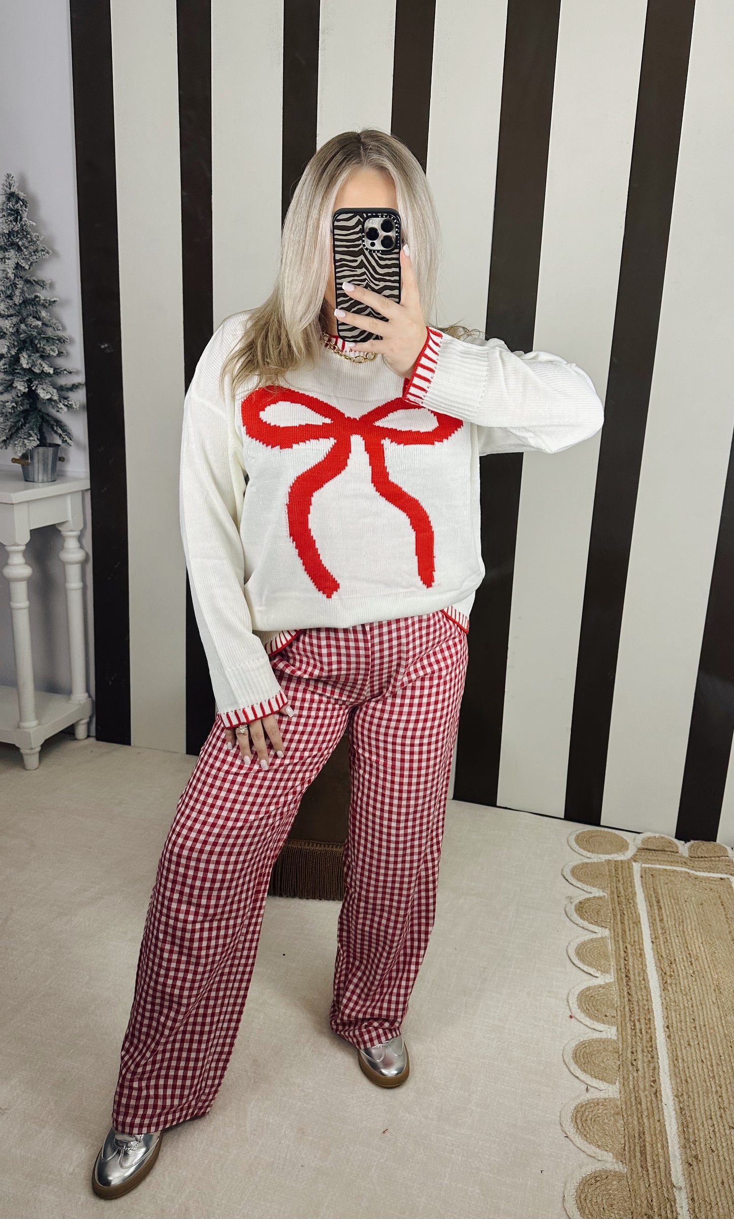 Statement Gingham Wide Leg Pants-Red