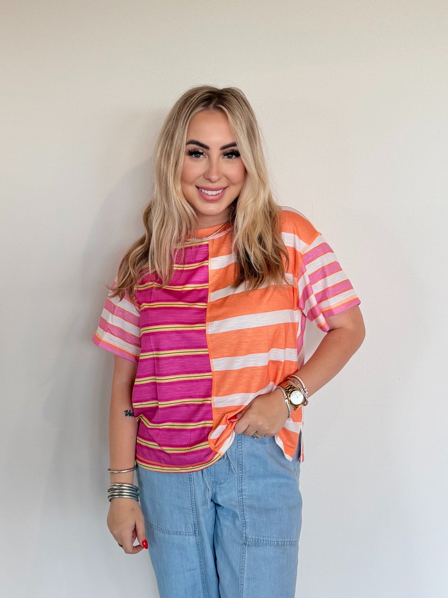 Orange And Pink Boxed Top