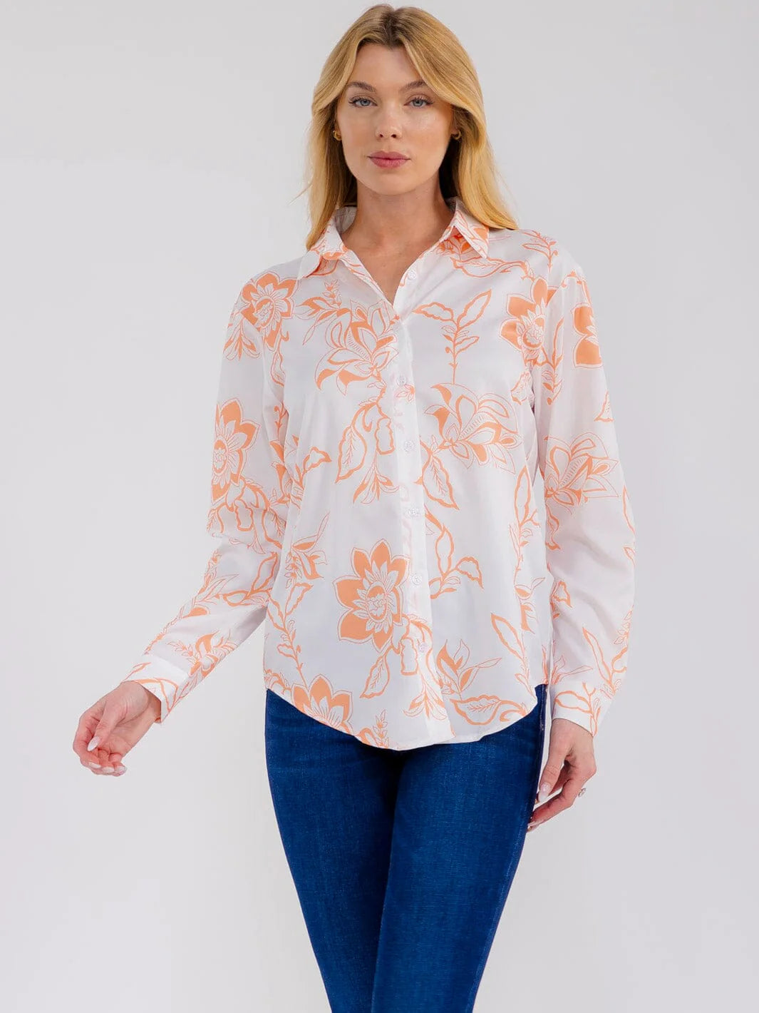 On The Horizon Floral Blouse- White & Orange