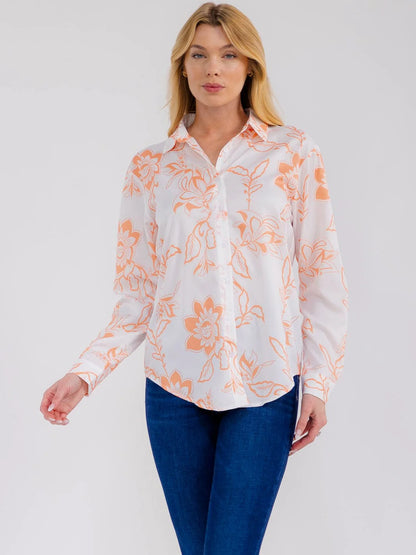 On The Horizon Floral Blouse- White & Orange