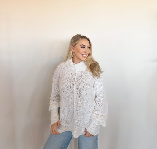 Ivory Cowl Neck Knitted Sweater