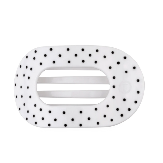White Polka Dot Party Large Flat Round Hair Clip - Large