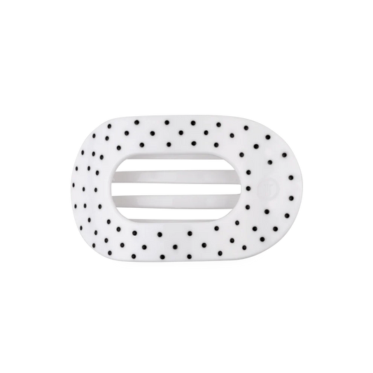 White Polka Dot Party Medium Flat Round Hair Clip - Medium