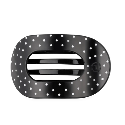 Black Polka Dot Party Large Flat Round Hair Clip - Large