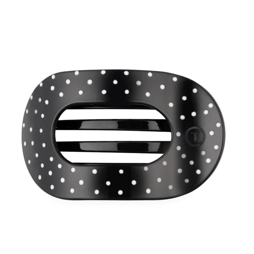 Black Polka Dot Party Large Flat Round Hair Clip - Large