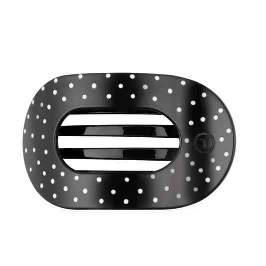 Black Polka Dot Party Medium Flat Round Hair Clip - Medium