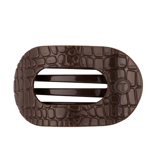 Brown Crocodile Large Flat Round Hair Clip - Large