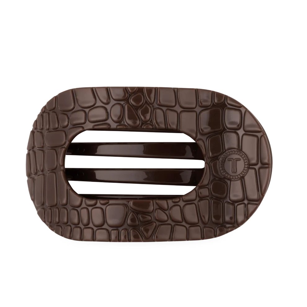 Brown Crocodile Large Flat Round Hair Clip - Large