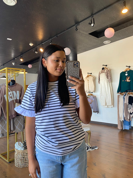 striped lace trim top