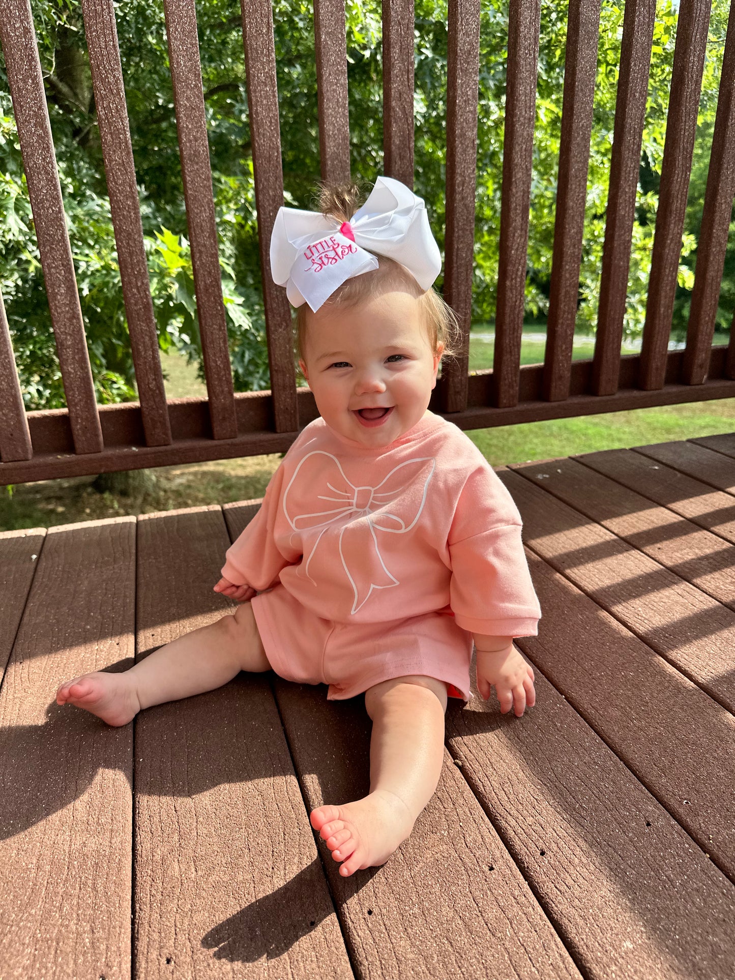 'Little Sister' Embroidered Bow
