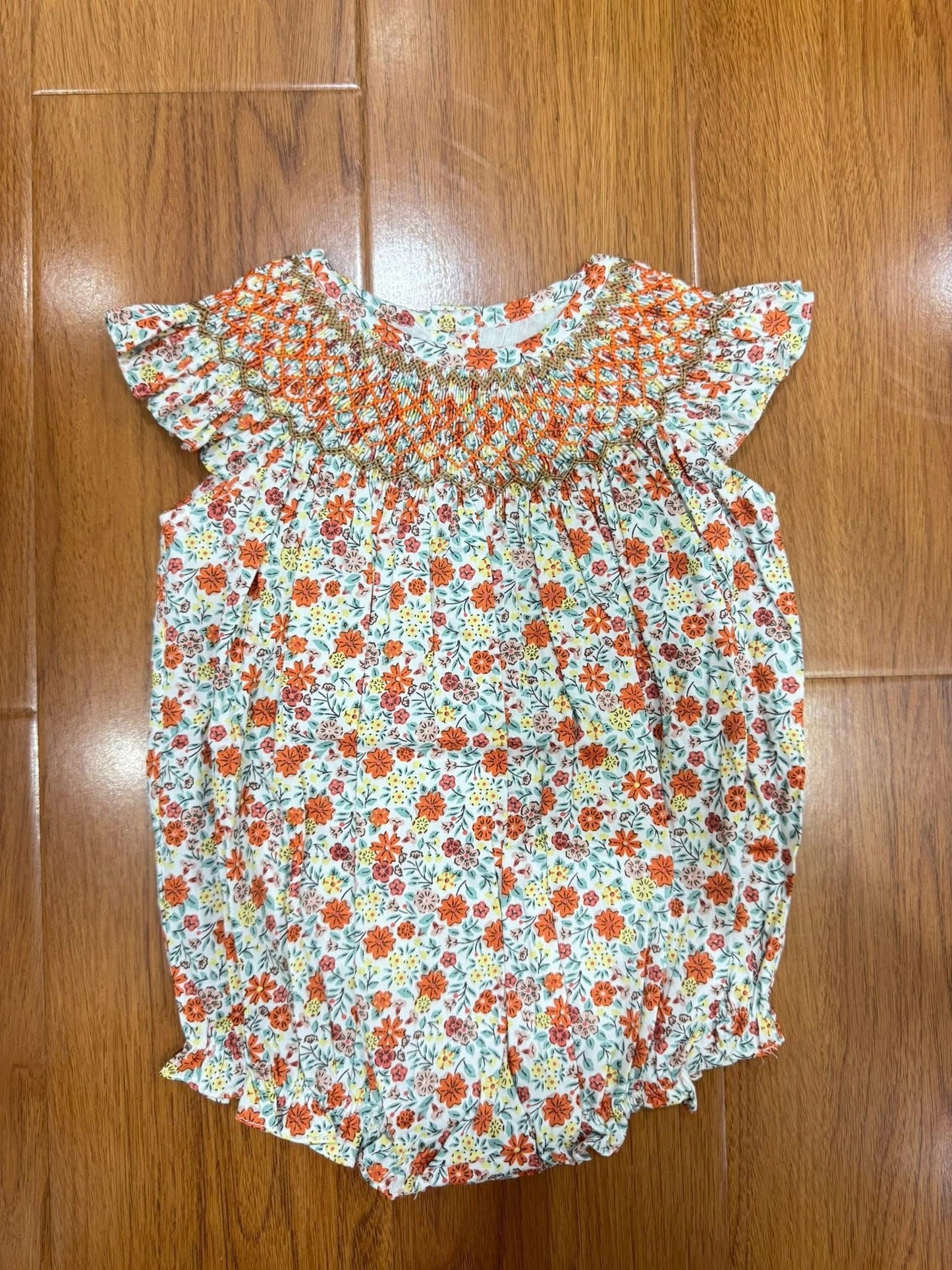 Hand Smocked Fall Floral Bubble