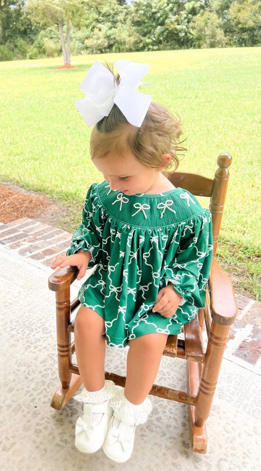 Emerald Pearls Diaper Set- Hand Smocked