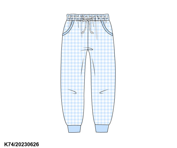 Blue Knit Gingham Joggers