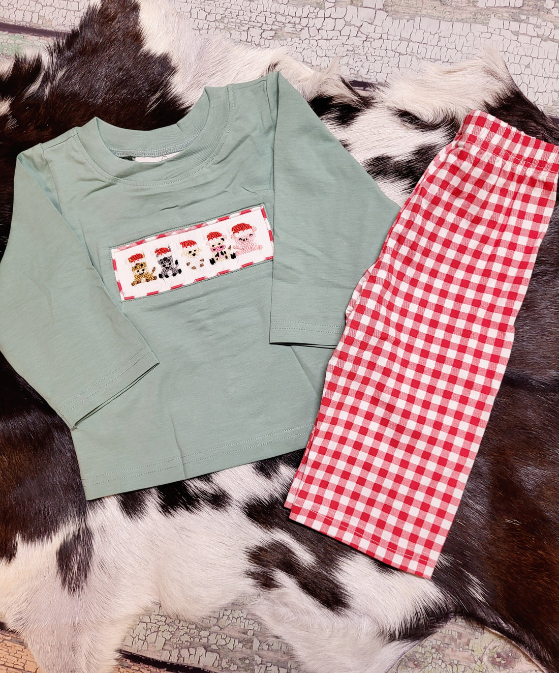 Hand Smocked Holiday Farm Set