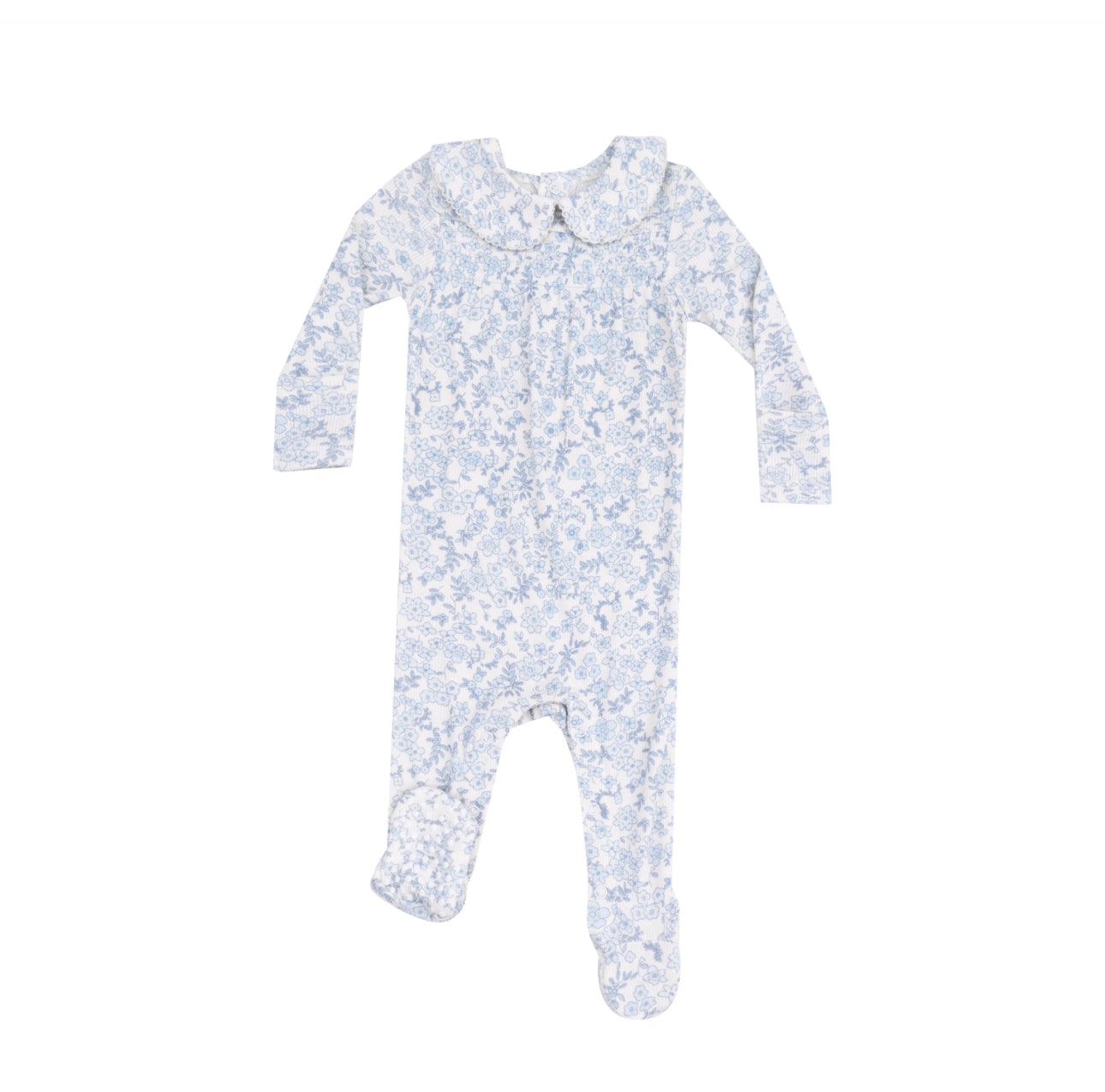 Smocked Peter Pan Footie - Blue Calico Floral