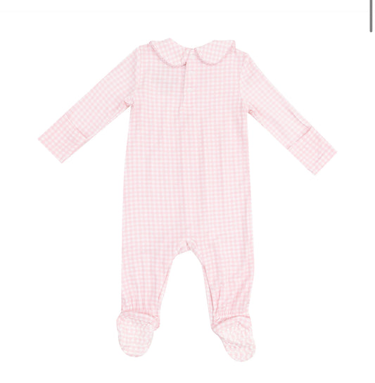 Smocked Peter Pan Footie - Mini Gingham Pink