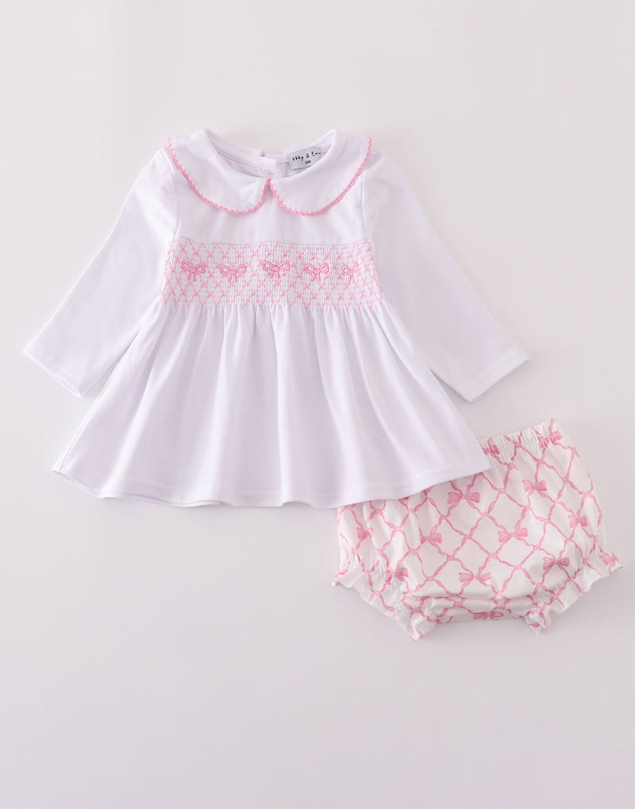 Pink Bow Smocked Bloomer Set