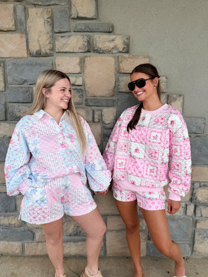 Patchwork Quilted Short Set- Pink
