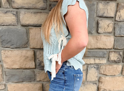 Scalloped Ribbon Top- Baby Blue