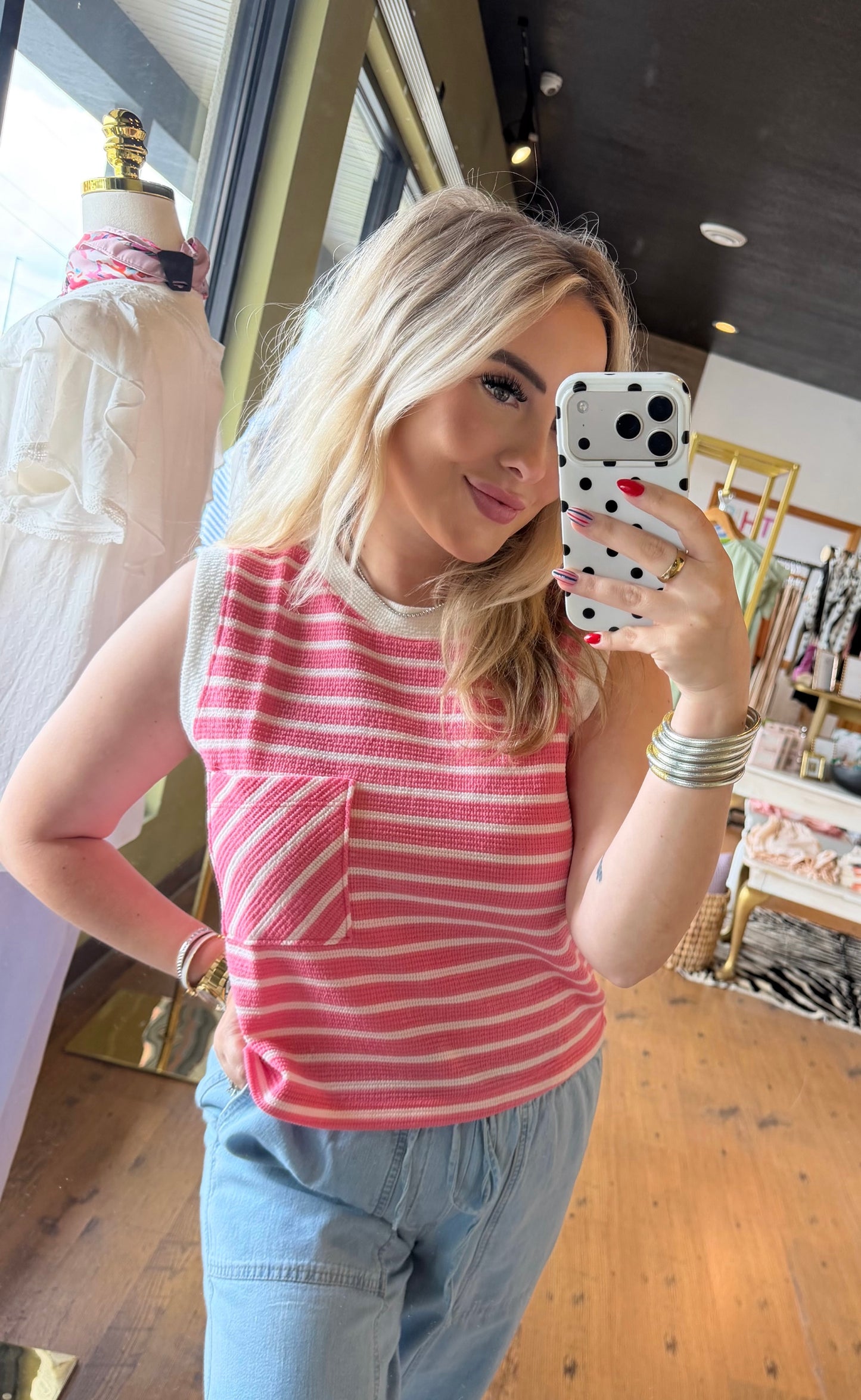 Go Getter Striped Tank- Fuchsia