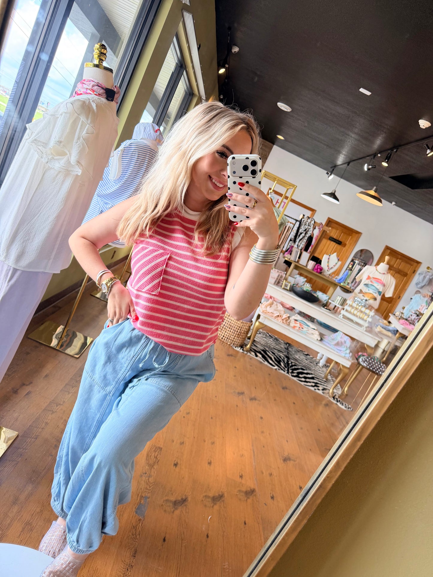 Go Getter Striped Tank- Fuchsia