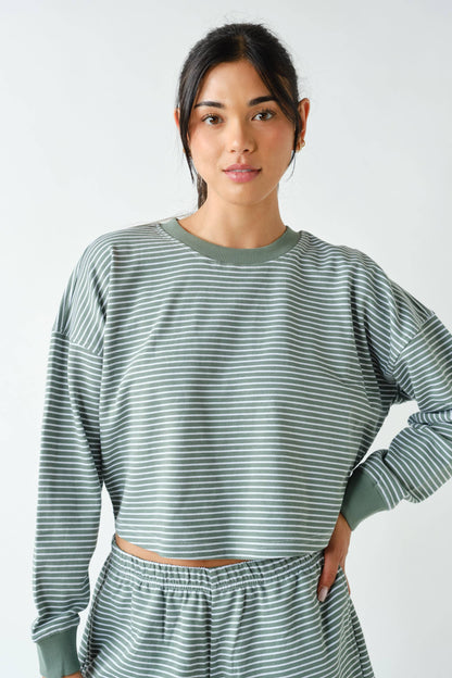 Boardwalk Stripe Crewneck Set- Sage