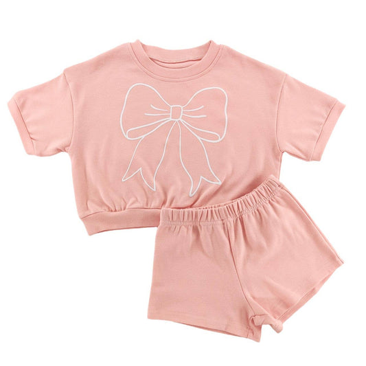 Pastel Pink Bow Shorts Set