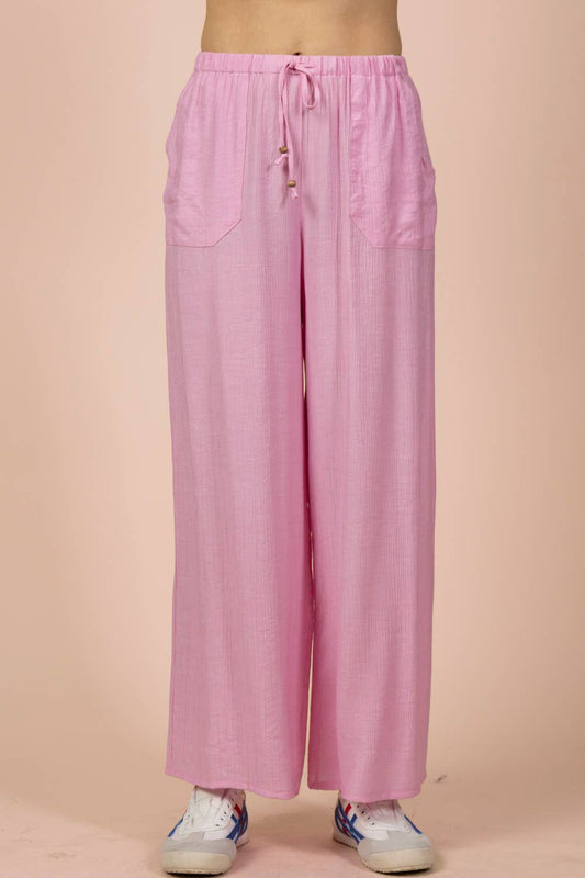 Wide Leg Woven Pants- Pink
