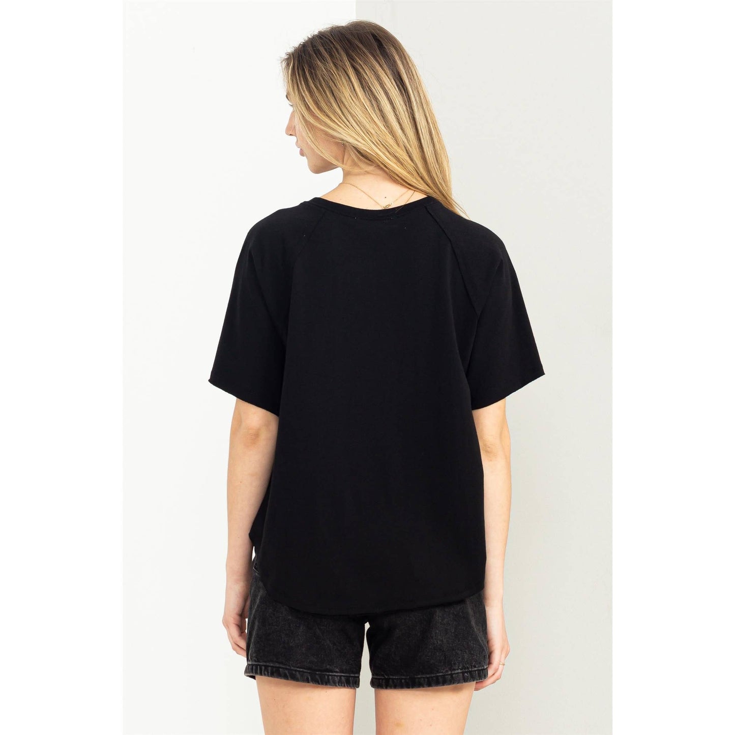 Round Neck Curved Hem Tee- Chartreuse