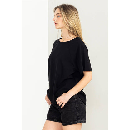 Round Neck Curved Hem Tee- Chartreuse