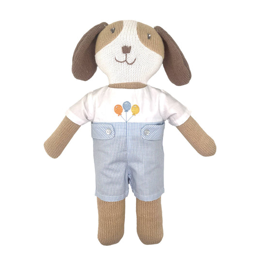 Knit Dog Doll with Birthday Embroidered Romper