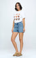 High Rise Frey Hem Denim Shorts- Medium Wash