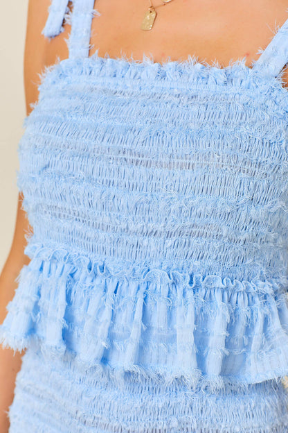 blue ruffle dress