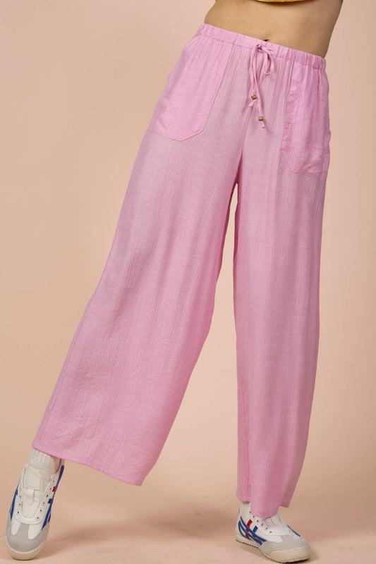 Wide Leg Woven Pants- Pink