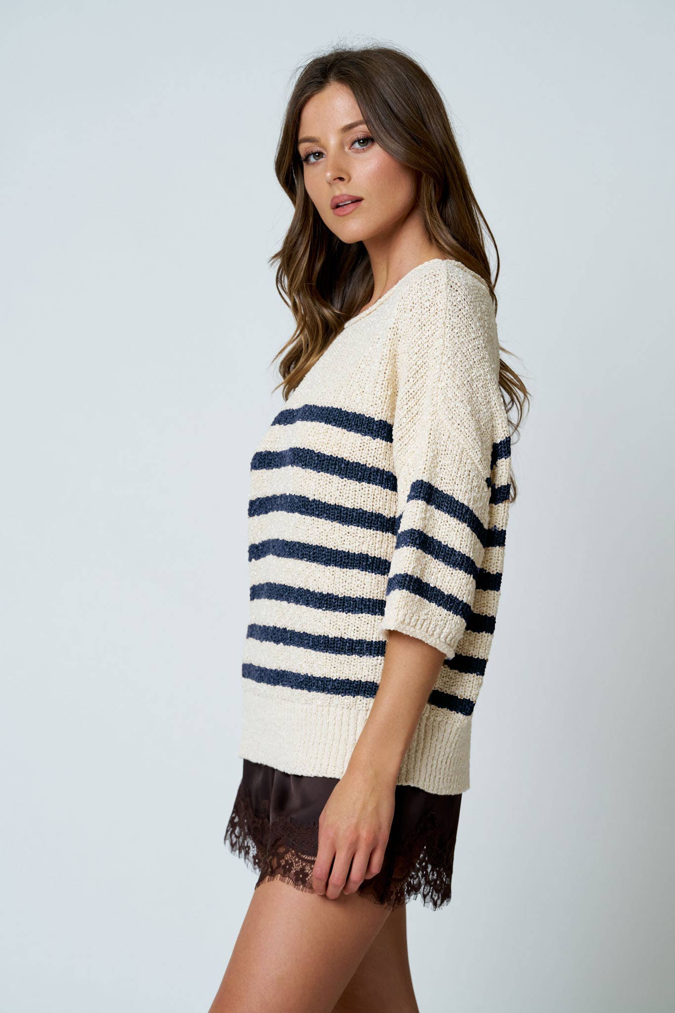 Striped Knit Sweater- Mocha