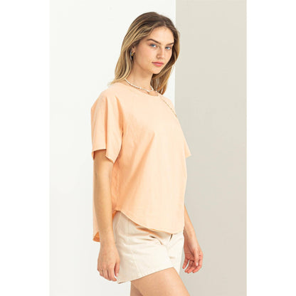 Round Neck Curved Hem Tee- Chartreuse