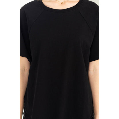 Round Neck Curved Hem Tee- Chartreuse