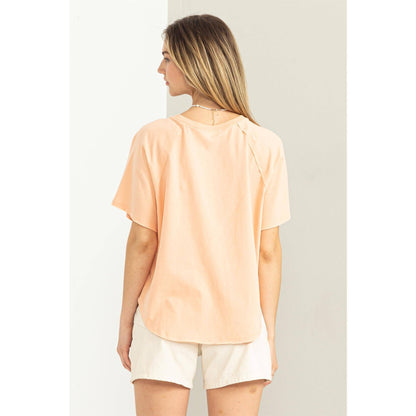 Round Neck Curved Hem Tee- Chartreuse