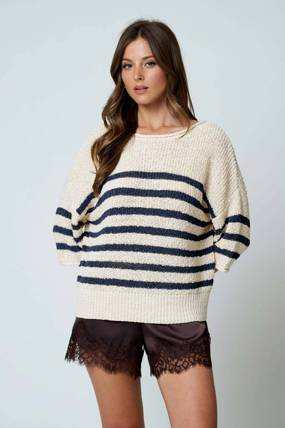 Striped Knit Sweater- Mocha