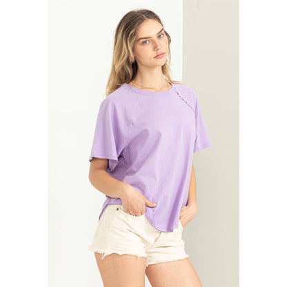 Round Neck Curved Hem Tee- Chartreuse